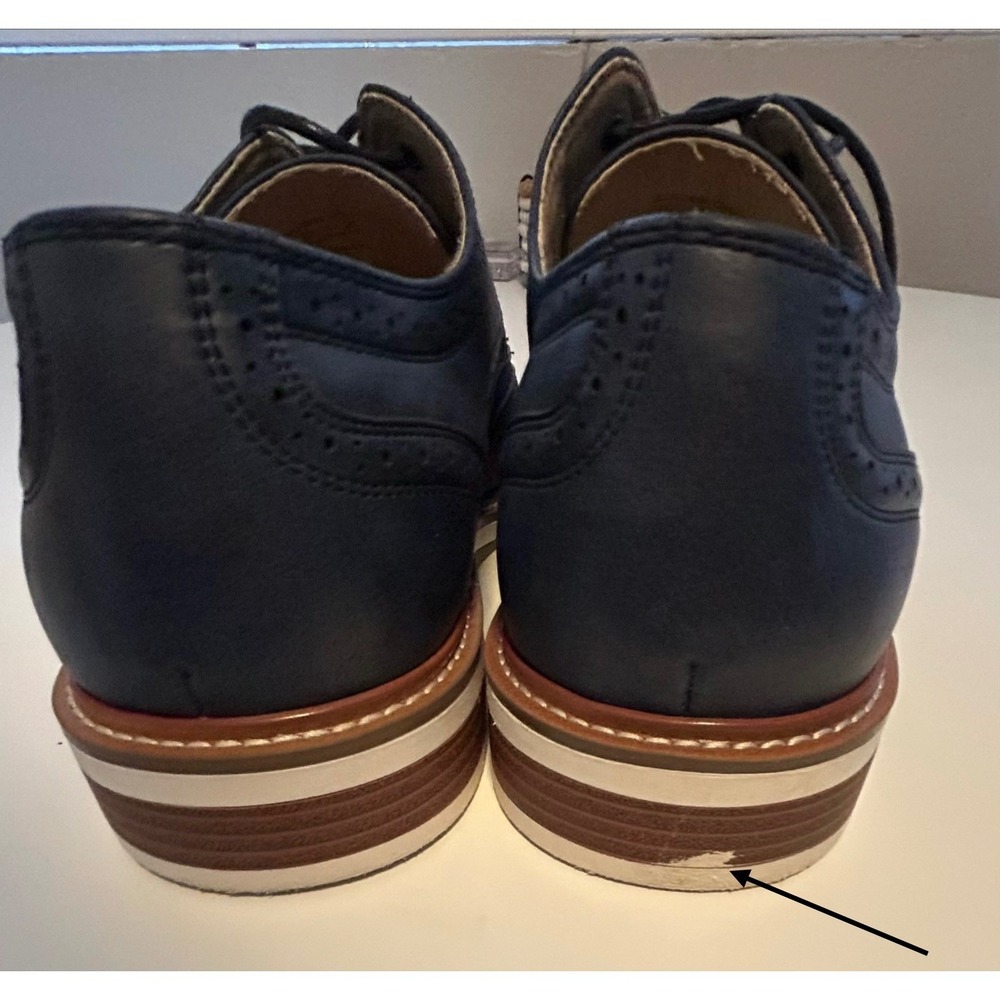 Unlisted Kenneth Cole Mens Navy Blue Wingtip Oxford Mixed Media Dress Shoes S 10 - Picture 7 of 11